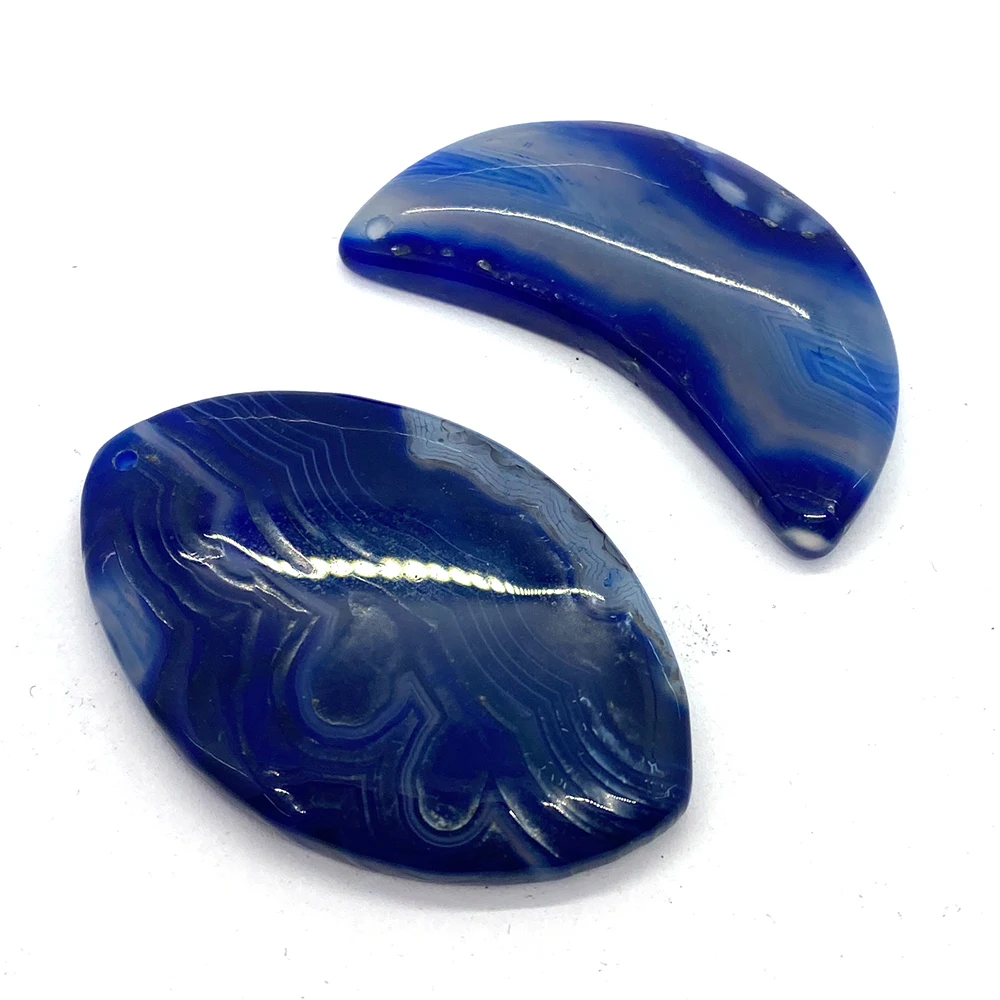 5pcs Blue Striped Agate Pendants Set Natural Stone Reiki Healing Stone for Jewelry DIY Making Necklace Charms Accessories Onyx