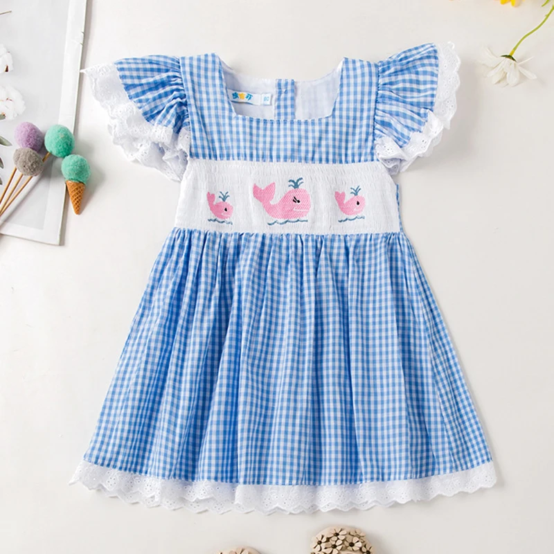 

Sweet Kids Baby Girls Sleeveless Cartoon Embroidery Dress Summer Cute Kids Baby Girls Grid Princess Children Clothes Dress