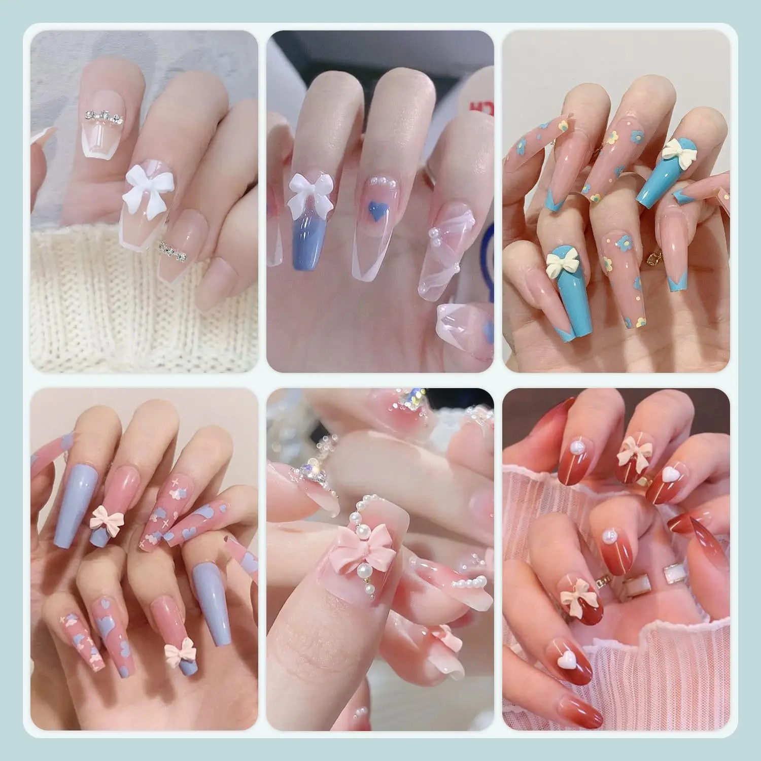 1Box Resin Ribbon Bow Nail Charms Mixed Bowknot Heart Star Moon 3D Rhinestone Nail Art Decoration for DIY Korean Manicure Design