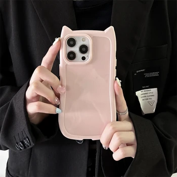 Japan Cute 3D Cat Ear Case For iPhone 16 15 14 13 12 11 Pro Max Plus Girl Cartoon Clear Shockproof Anti-fall Soft Silicone Cover