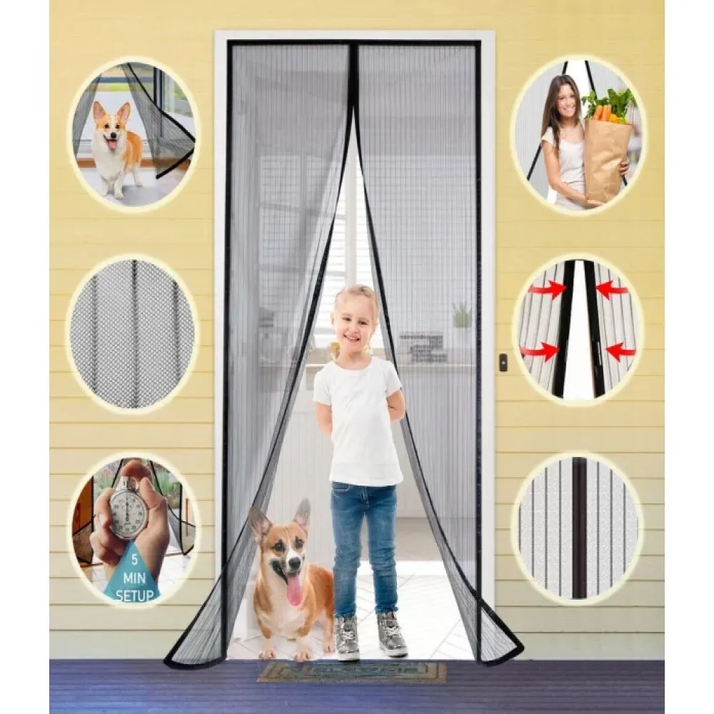 Magnetic Screen Door Retractable Mesh Net Pet Patio Hands Free Mosquito Magic