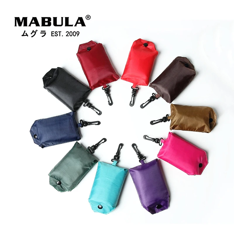MABULA-휴대용 재사용 가능한 쇼핑백 1 x, 옥스포드 세탁 단색 식료품 지갑 접이식 방수 립스톱 숄더 핸드백