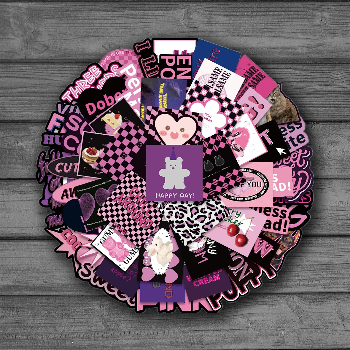 

55PCS Pink Black 90s Stickers Fashion Vintage For DIY Girls Notebook Luggage Motorcycle Laptop Refrigerator Decals Graffiti