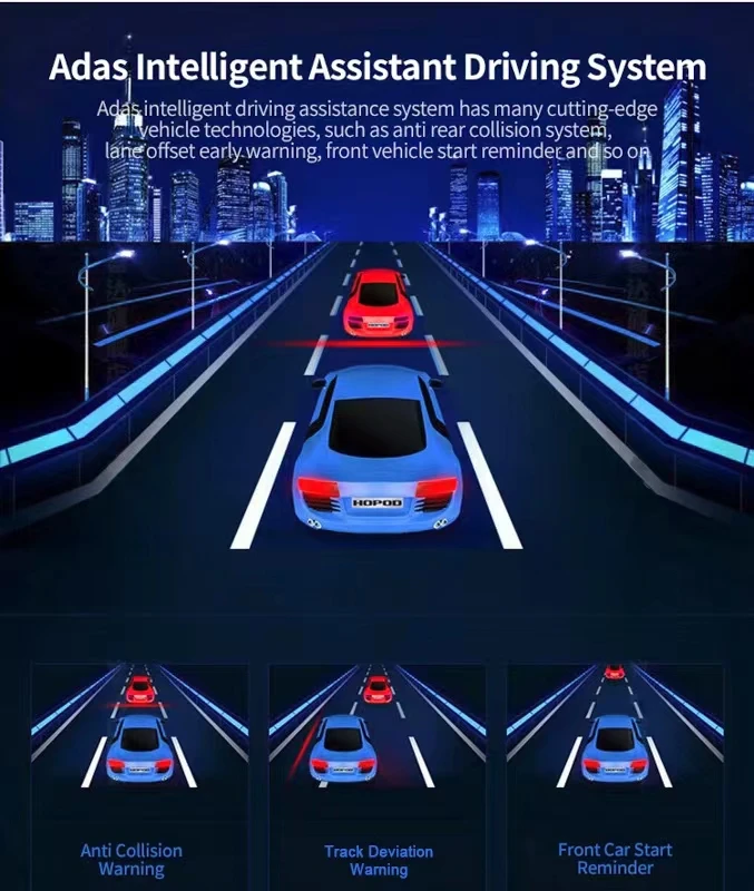 HD Dash Cam Car USB ADAS DVR Dual-lens Camera Video Special for Android Multimedia Player Front Recorder Reverse Vision