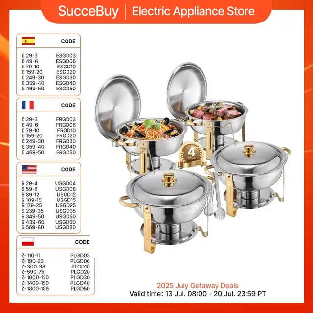 VEVOR Scaldavivande per Buffet con 4 Padelle, Distributore di Calore Rotondo per Ristorazione con Coperchio, Porta Carburante e Vaschetta per l'Acqua per Matrimoni, Feste, Dorato 4,7 L 1