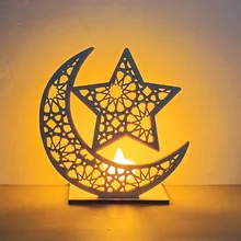 

EID Mubarak Wooden Pendant with LED Candles Light Ramadan Decorations for Home Islamic Muslim Party Eid Decor Kareem Ramadan