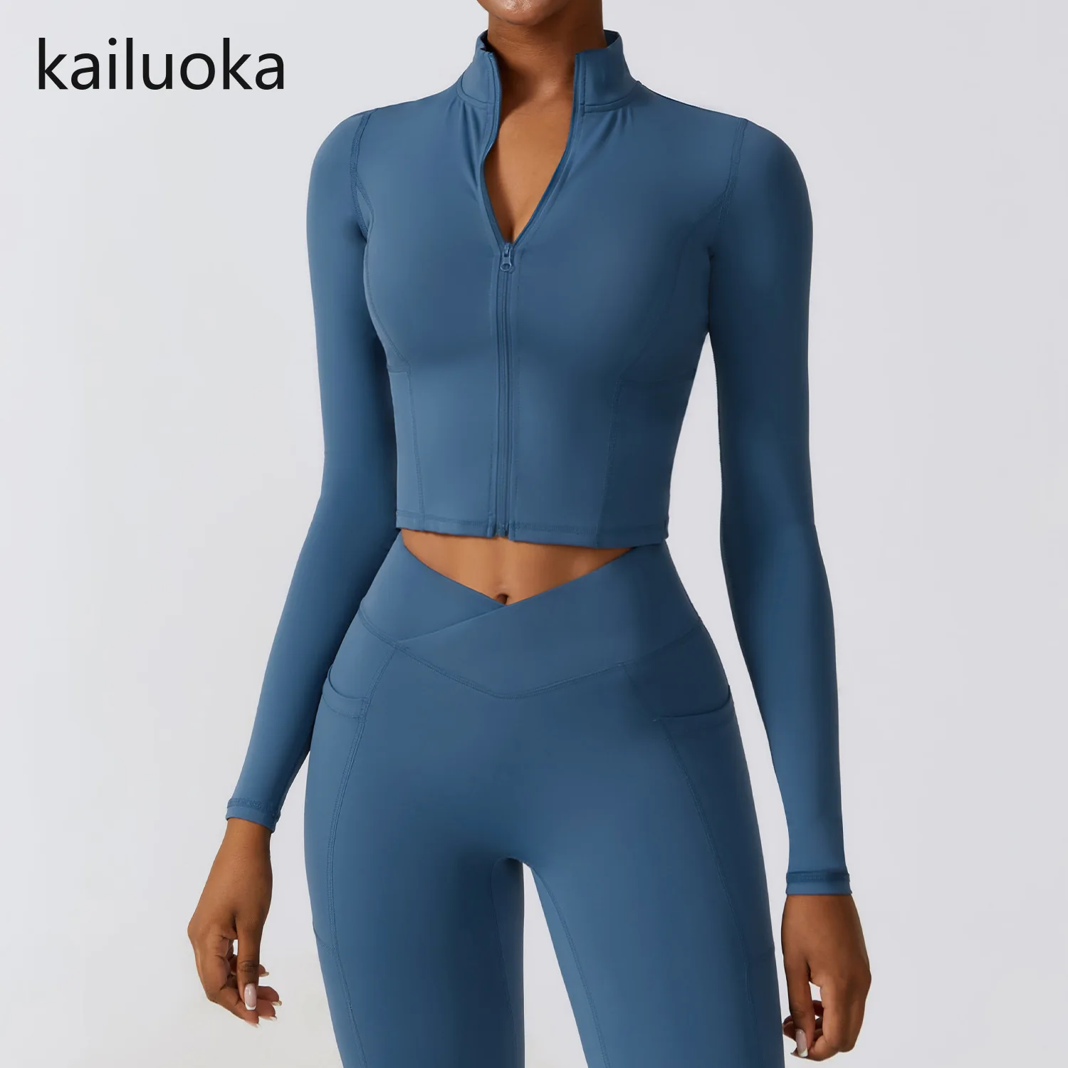 Women Sport Jackets Zipper Slim Yoga Coat Quick Dry Running Jacket Elastic Long Sleeve Thumb Hole Gym Fitness Top Clothes Female