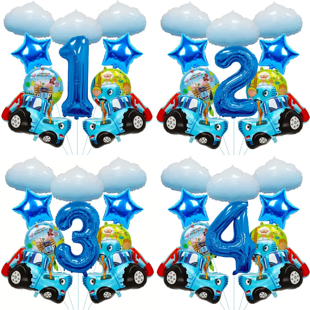 10 stücke Bauernhof Traktor Wolke Ballon Set Blau Digitale Folie Ballon Traktor Ballon Geburtstag Party Dekoration Lieferungen Baby Dusche