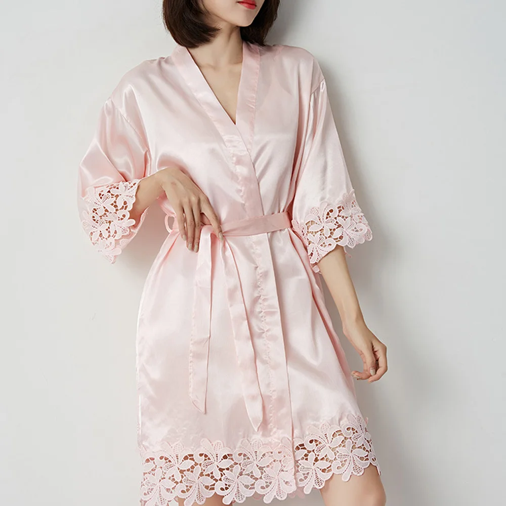 1PC Wedding Embroidery Bride Bridesmaid Kimono Dresses Lace Gown Women Sleepwear