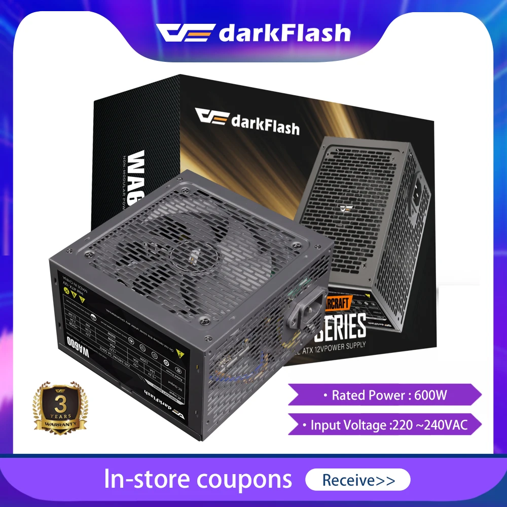 Darkflash WA600 Max 600W PowerSupply PSU PFC Silent Fan ATX 24pin 12V