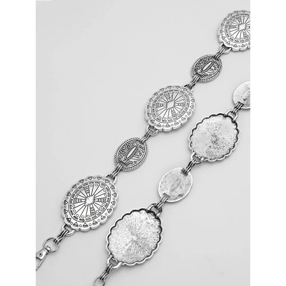 Ceinture Chaîne Western Pour Femmes Ceintures Concho En Métal Réglables Pour Tenue De Concert Cowgirl Country Robes Jeans, Argent, 45