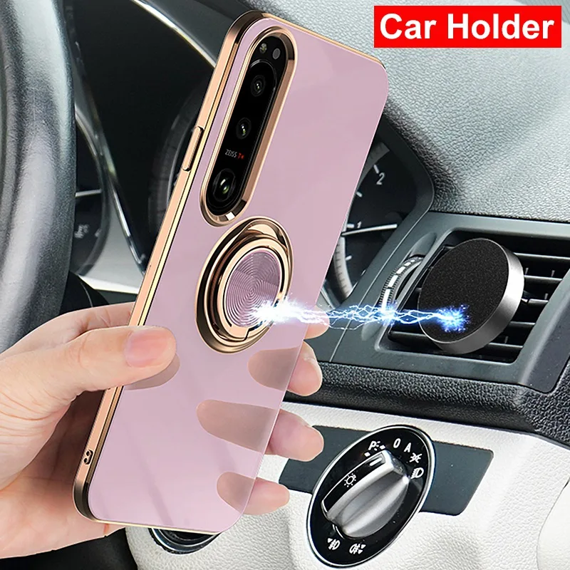 Luxury Electroplated Silicone Magnetic Ring Holder Phone Case - Shockproof Design