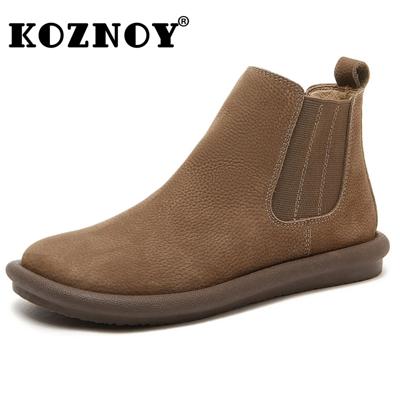 

Koznoy Booties for Women 2.5cm Cow Suede Genuine Leather Spring Chelsea Soft Soled Platform Wedge Flat Loafer Ankle Autumn Shoes