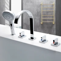 สแควร์อ่างอาบน้ำก๊อกน้ำน้ำตก Inlet ฝักบัว2 Way Diverter วาล์วเย็นและน้ำร้อนผสมทองเหลืองโครเมี่ยม 1