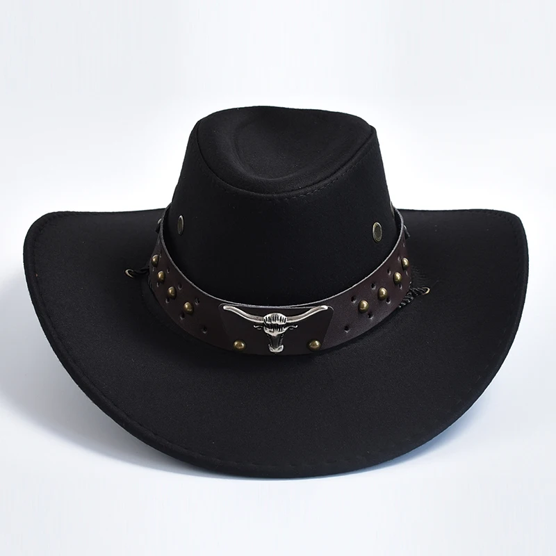 Kunstwildleder Western Cowboyhüte Vintage Breitkrempiger Gentleman Cowgirl Jazz Hut für Feiertage Party Cosplay – Detail 8
