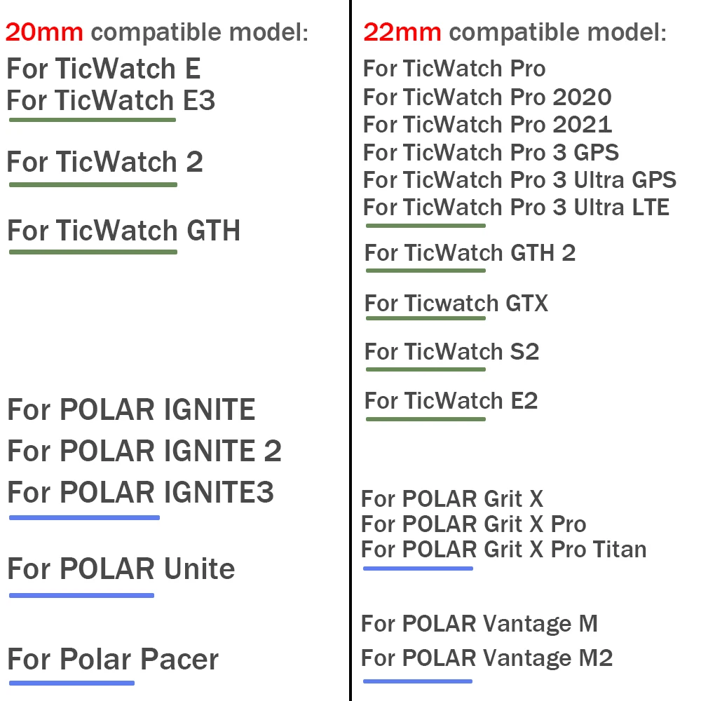 Metal Strap For Polar Vantage M2/Ignite 2/Grit X & TicWatch  Pro/E3/E2/S2/GTX/GTH