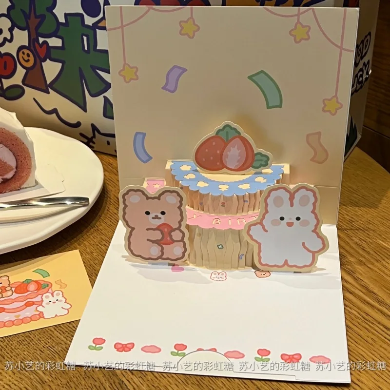 3D Musical Birthday Card with LED Light 3D Pop-Up Greeting Cards with Music Birthday Cake Card Creative Gifts Cards, greeting cards
