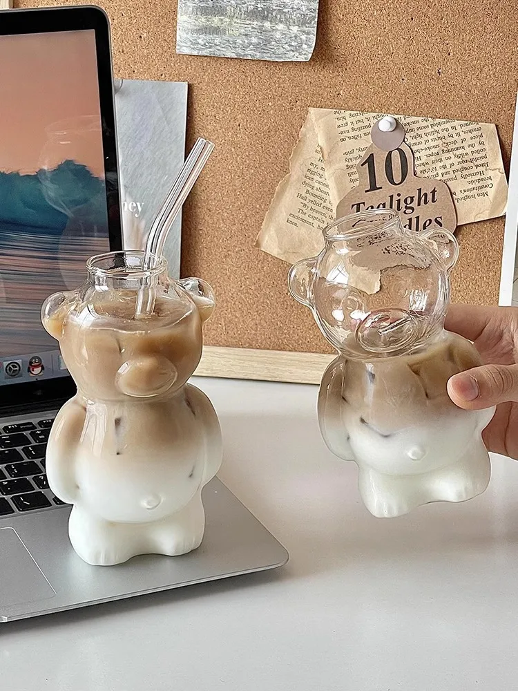 1Pc 320Ml Creative Cute Bear Coffee Mug With Straw