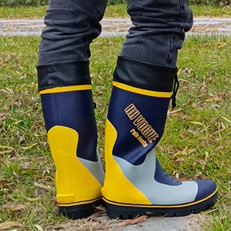 SP3 Men's Rubber Fishing Boots, Non-Slip Waterproof Rain Footwear with Steel Spike Sole, Durable Outdoor Boots for Fishing
