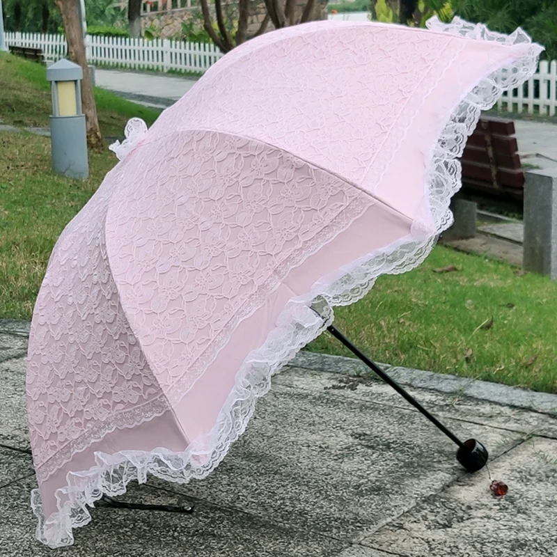 

Lace Princess Women Double Layer Umbrella Rain Female Anti UV Sun Protection Parasol Wind Resistant Wedding Paraguas Portable