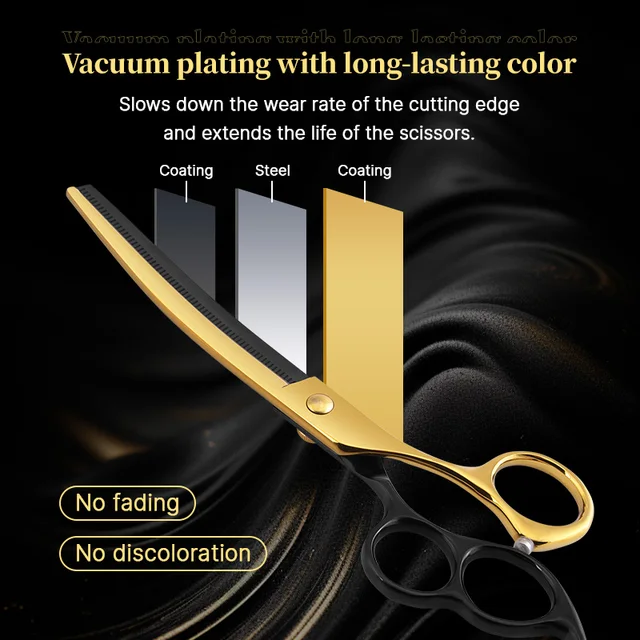 Fenice 7.0/7.25 Inch Three Finger Holes Black&Gold Pet Grooming Curved Chunker/Thinning Scissors JP440C Dog Beauty Tools 4 Fenice 7.0/7.25 Inch Three Finger Holes Black&Gold Pet Grooming Curved Chunker/Thinning Scissors JP440C Dog Beauty Tools 4