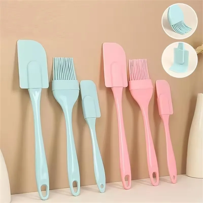Baking Tools 3Pcs/Set Silicone Scraper Oil Brush Cake Spatula Cream Scraper Sauce Brush Baking Tool Kitchen Cooking Utensils Non-stick Materi