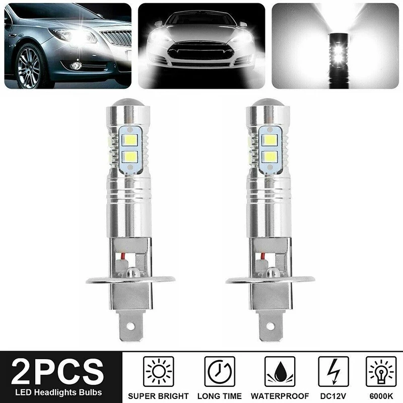 자동차 H1 LED 헤드라이트 안개등 전구, 6000K 슈퍼 화이트 100W 헤드라이트 빔 안개등 전구, 2 개