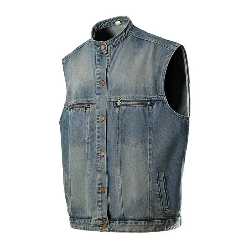 New Mens  Women's Denim Vests Casual Fashion Faux Old Stand-up Collar Button Denim Sleeveless Tops Vests
