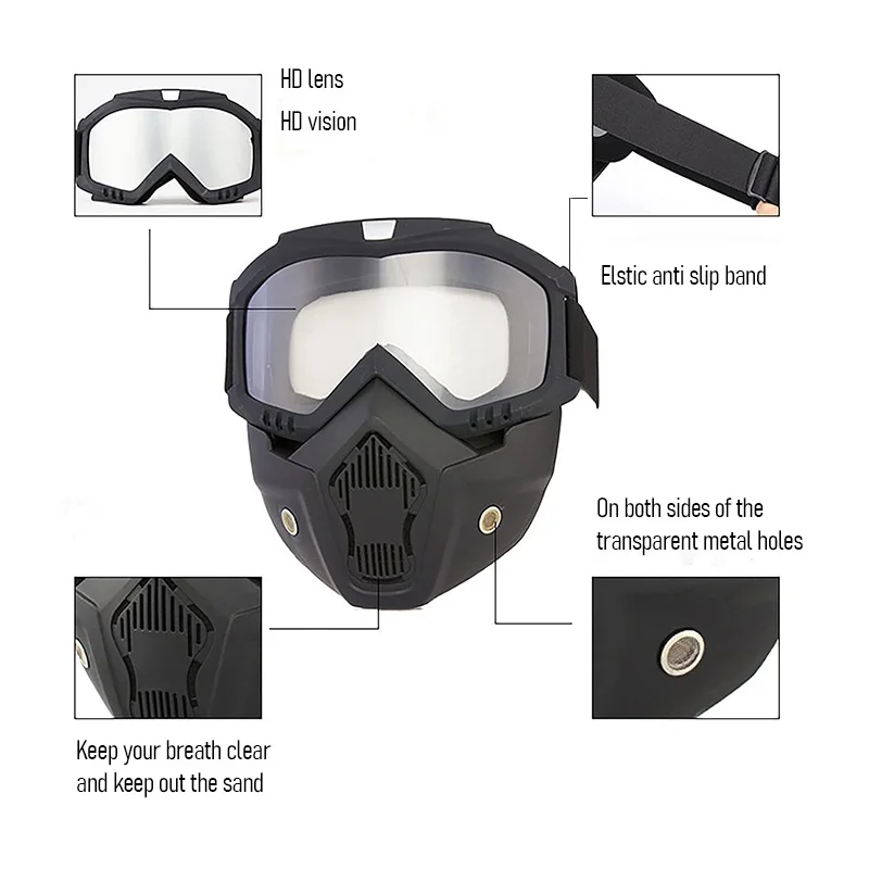 Motocross Goggles Outdoor Unisex Cycling Riding Skiing Windproof Goggles Eyewear With Detachable Mask Protection Motorcycle 6