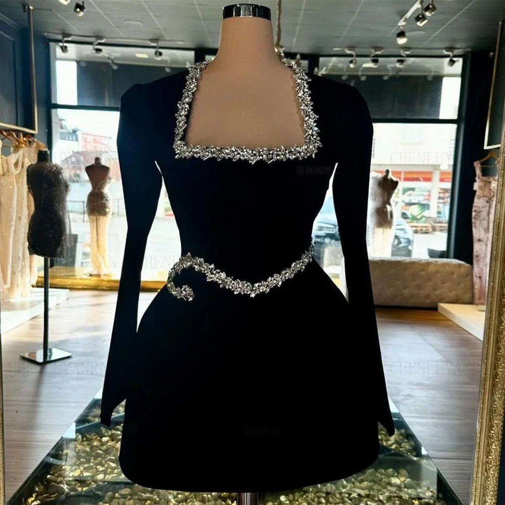 Velour Formal Occasion Dresses Beading Long Sleeves Dress Elegant Sexy Evening Gowns