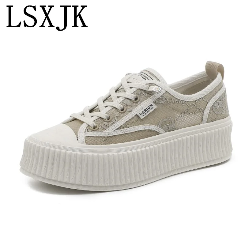 

LSXJK Sandals Woman Summer 2022 Lace Fisherman's Shoes Women's New Muffin Platform Thick Sole Mesh Breathable Casual Sneakers