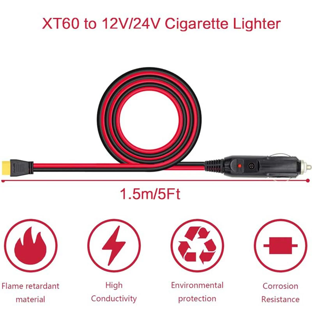 Car Cigarette Lighter to XT60 12V 24V Charging Cable for ALLPOWERS S2000 Bluetti EB55,Anker 757/767 Ecoflow Delta Series 3