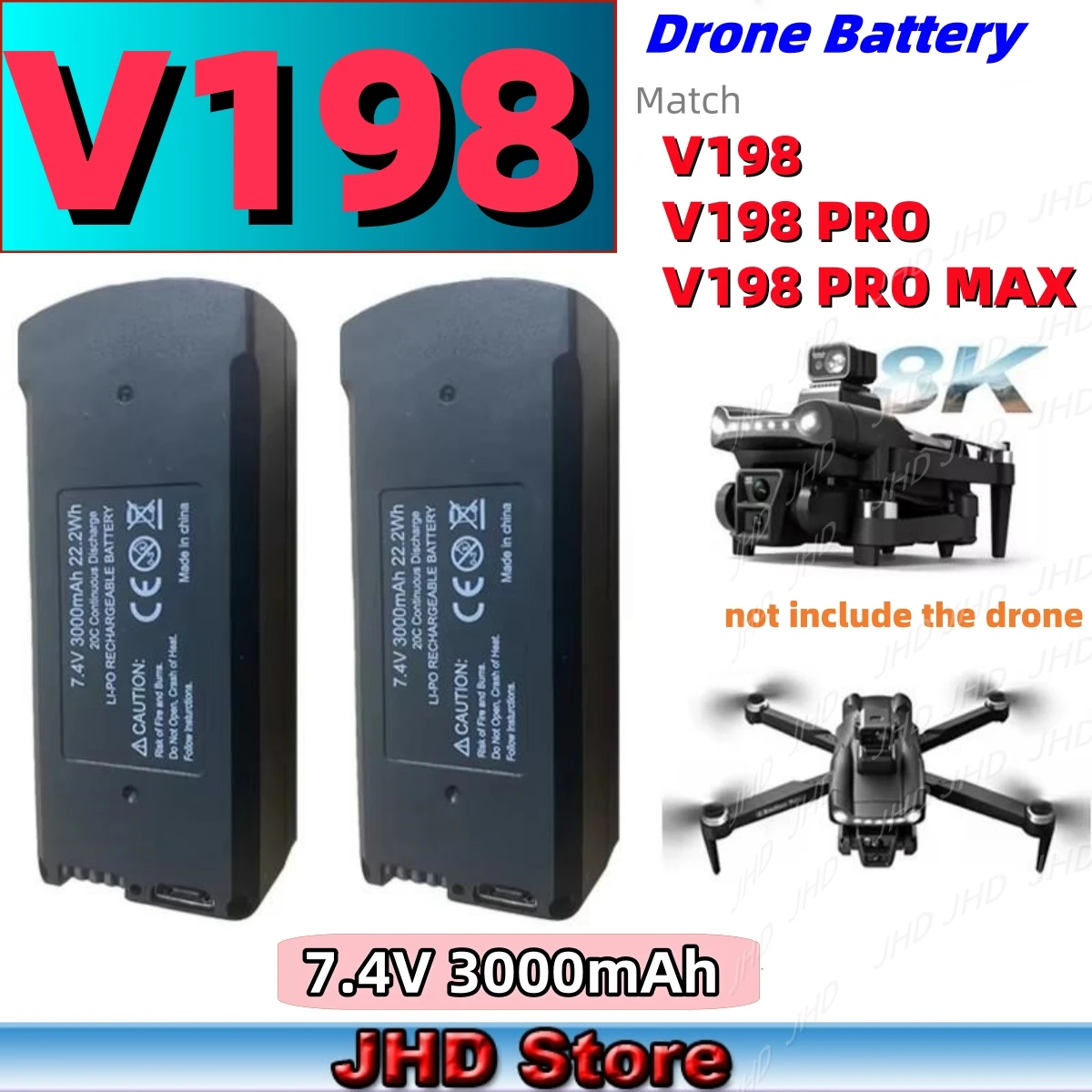 JHD Original 7.4V 3000mAh V198 MAX PRO Drone Battery V198 8K GPS RC Quadcopter V198PRO Spare Battery Drone Parts