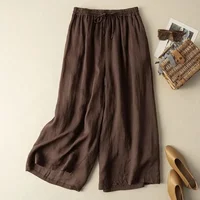 Black Cotton Linen Casual Elastic High Waist Loose Women's Pants Korean Fashion Wide Leg Ankle-Length Pants For Women 2025 - Image 3
