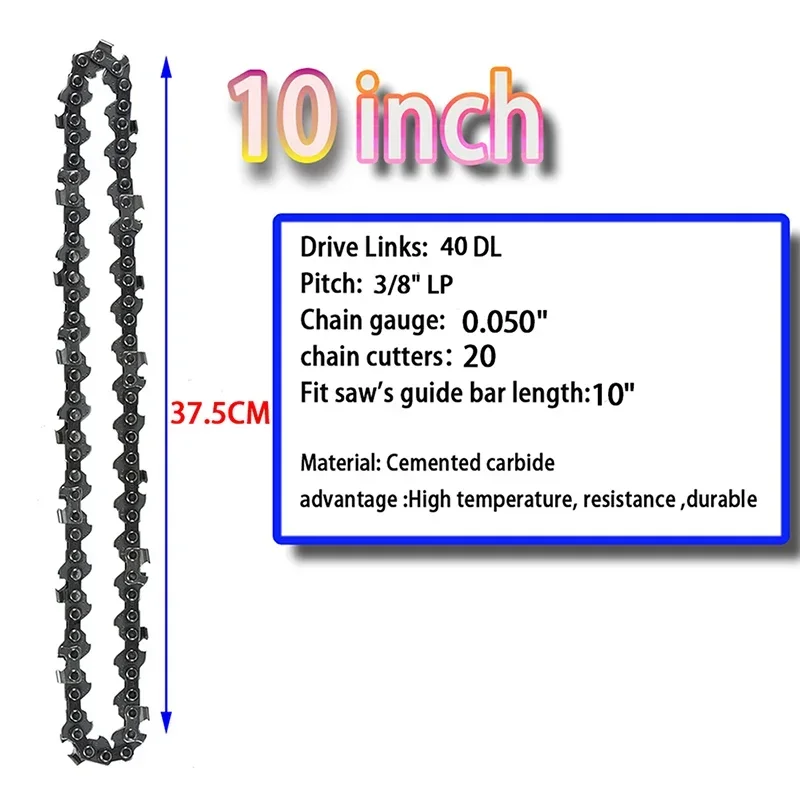10 Inch Chain Saw 40DL 20 Cutter 3/8"LP .050"Gauge Electric Chainsaw Chains for Logging and Pruning Chainsaw Parts