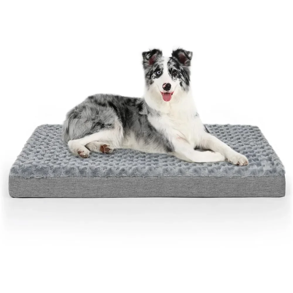 

Dog Beds for Large Dogs Washable, Dog Crate Pads with Removable Cover & Faux Fur, Soft Plush Memory Foam Orthopedic
