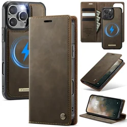Magnetic Wireless Charging Leather Wallet Card Holder Flip Phone Case - Premium Edition - iPhone 17 E (Coffee)