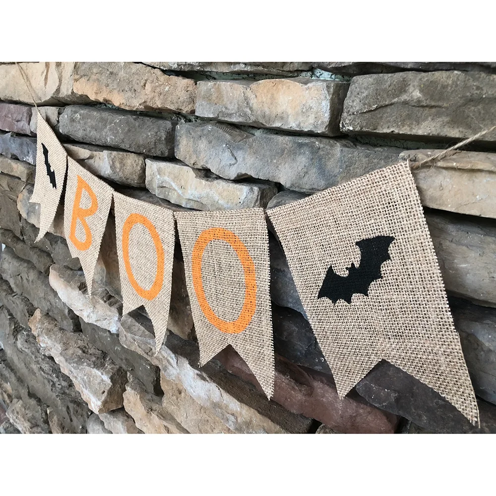 Description Picture 6 of itemBoo Burlap Banner Halloween Rustic Burlap Banner Bat Boo Hanging Bunting Halloween Party Fall Classroom Backdrop Decor Supplies