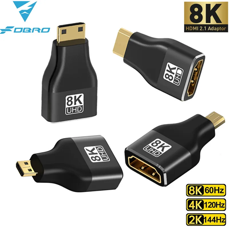 cablecc Mini HDMI maschio a HDMI 2.1 femmina UHD adattatore convertitore oro supporto 8K 60hz HDTV
