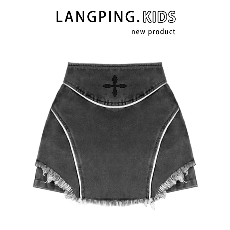 High Street Punk Hot Girls Grey Skirts Shorts Cross Tassels Designer