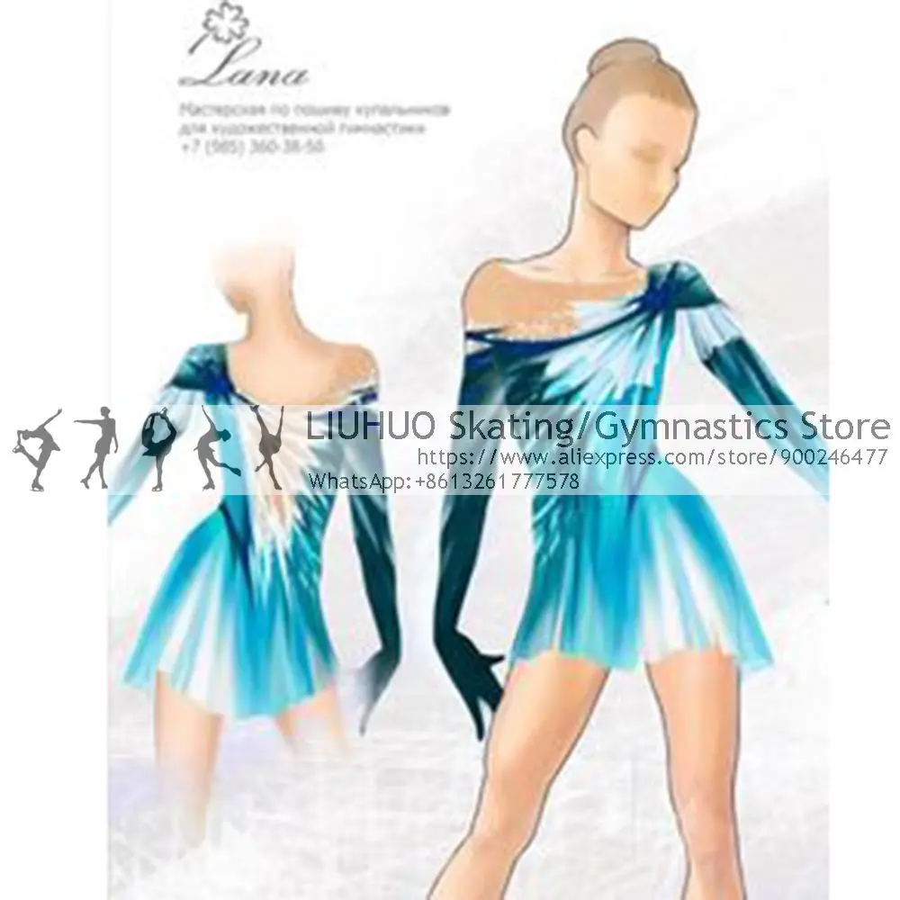 LIUHUO Vestito da Pattinaggio Artistico da Donna in Velluto Blu da Donna per Pattinaggio su Ghiaccio a Maniche Lunghe, Blu, S