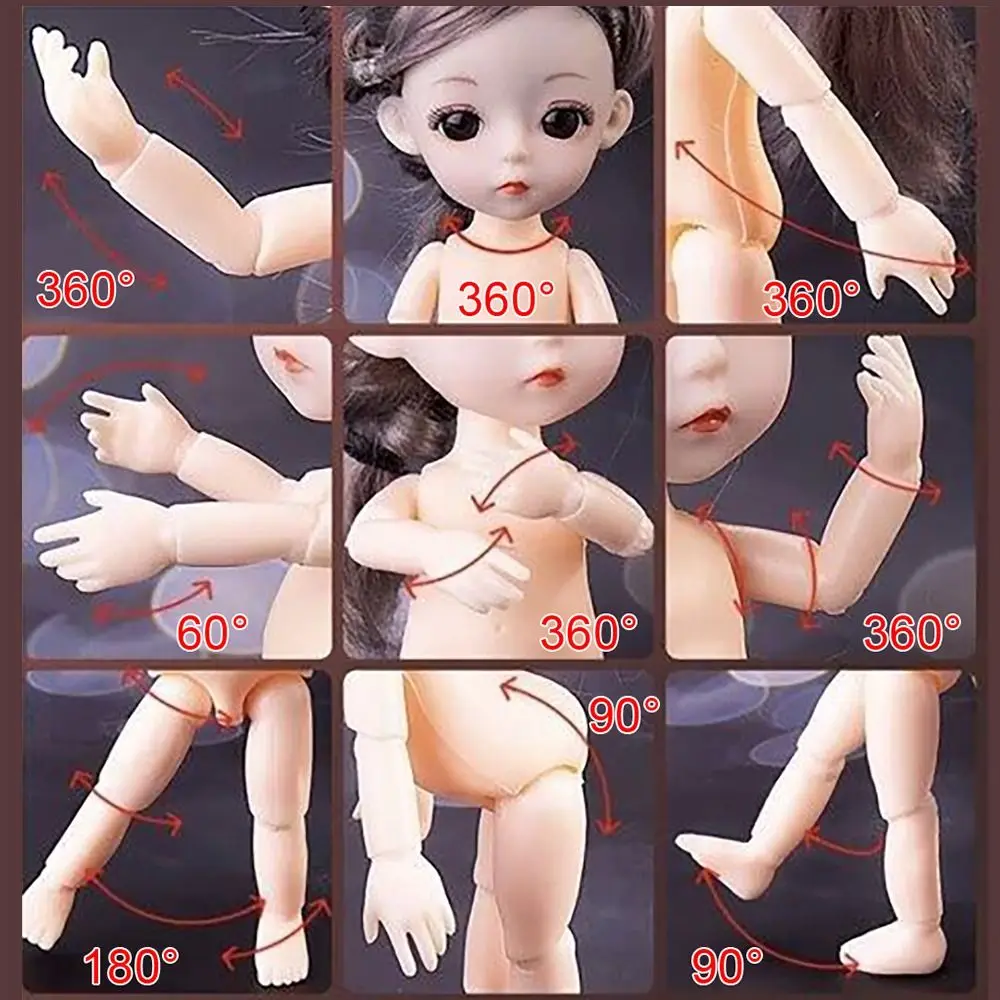 BJD Dolls 17cm BJD Doll and Clothes Multiple Removable Movable Joints Mini Girl 3D Eyes Girl Dress Up Birthday Gifts