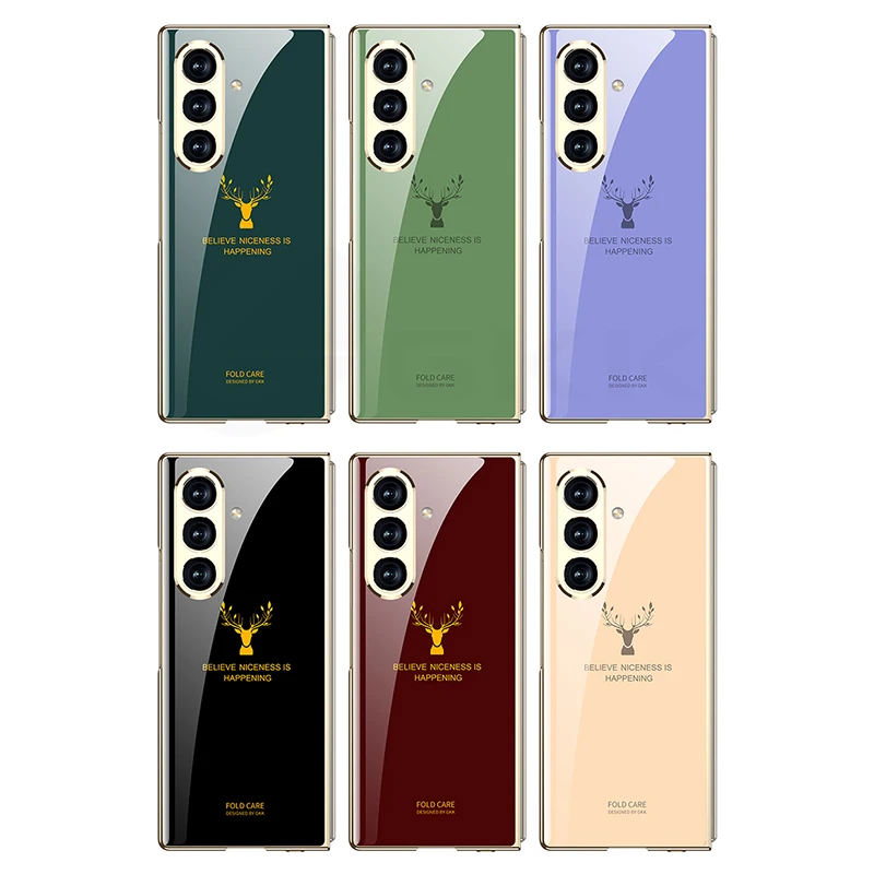 Luxury Painted Tempered Glass Case For Samsung Galaxy Z Fold 7 6 5 Outer Screen