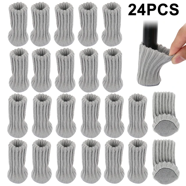 24PCS Table Leg Socks Knitted Chair Leg Cover Floor Protectors Furniture Legs Table Chair Leg Protector Cover Legs For Furniture Grey