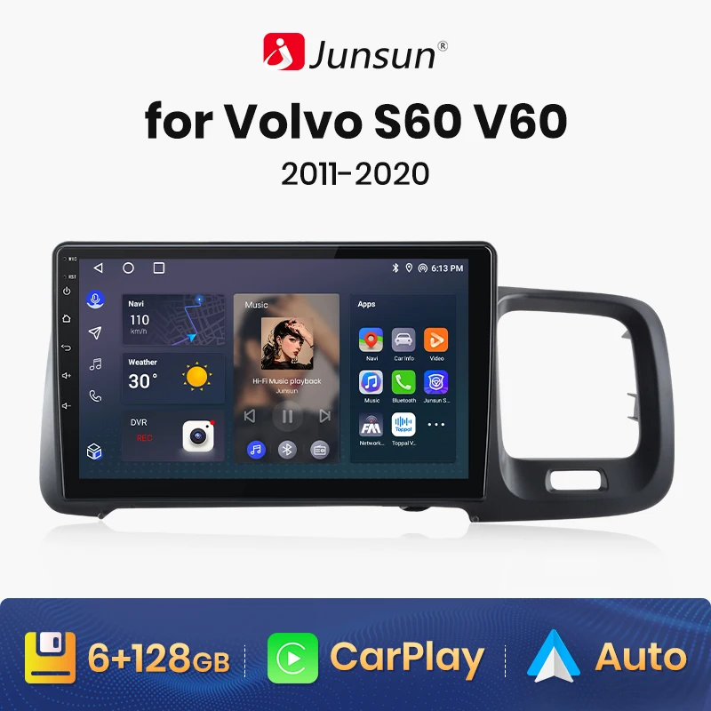 Junsun V1 AI Voice Wireless CarPlay Android Auto Radio for Volvo S60 V60 2011 2012 - 2020 4G Car Multimedia GPS 2din autoradio