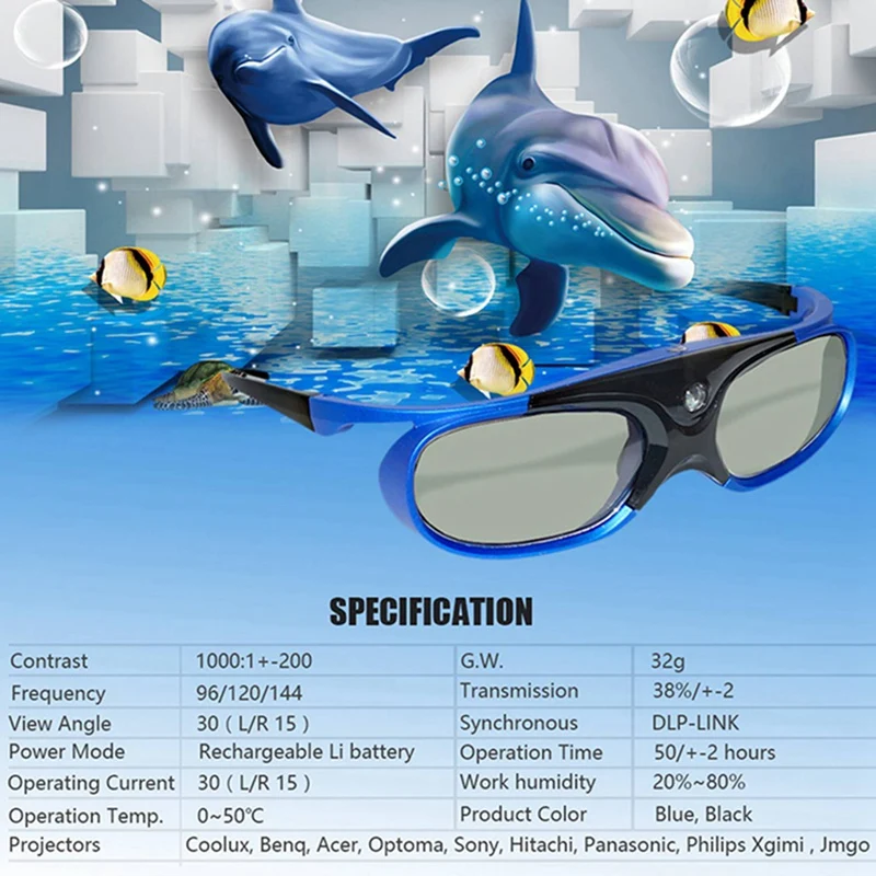 3 Set Rechargeable DLP Link 3D Glasses Active Shutter Eyewear For Xgimi Z3/Z4/Z6/H1/H2 Nuts