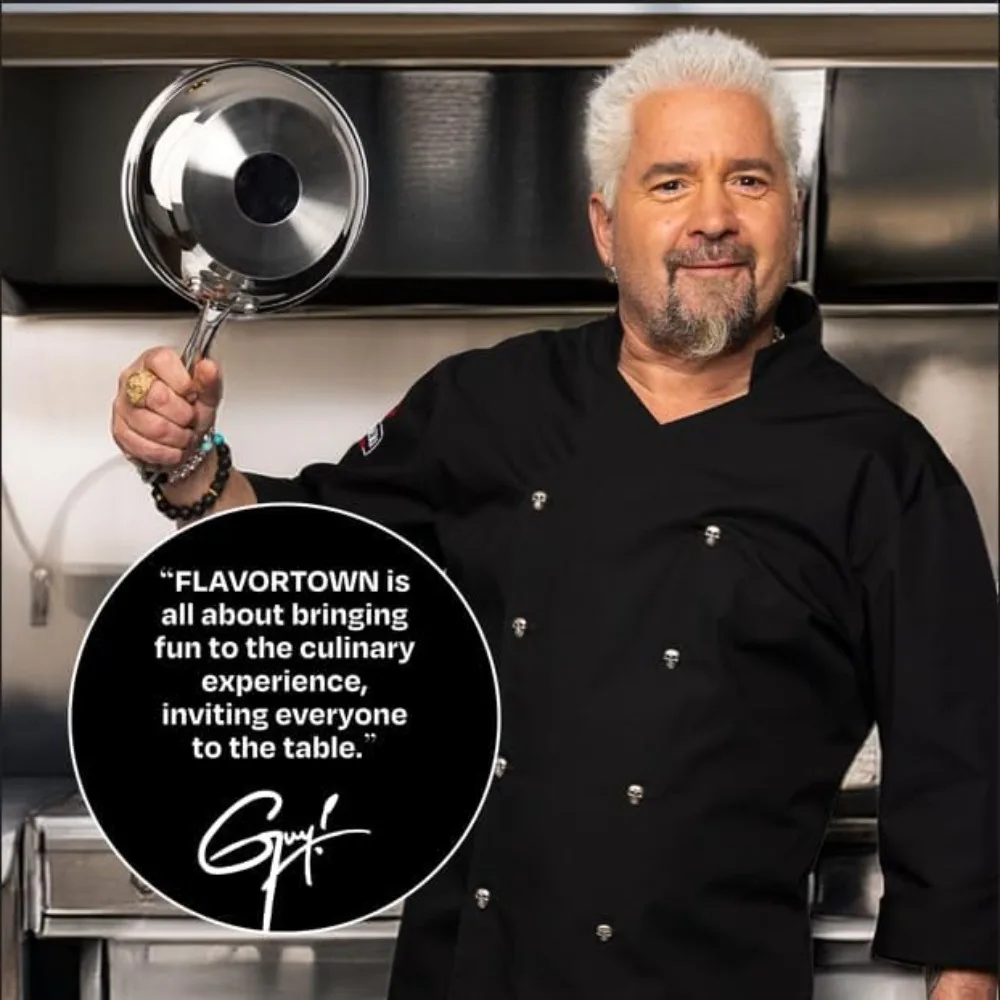 Guy Fieri's Flavortown 10-Piece Stainless Steel Cookware Set - Includes Frying Pans, Saucepans, Saute Pan and Stock Pot - Non-To