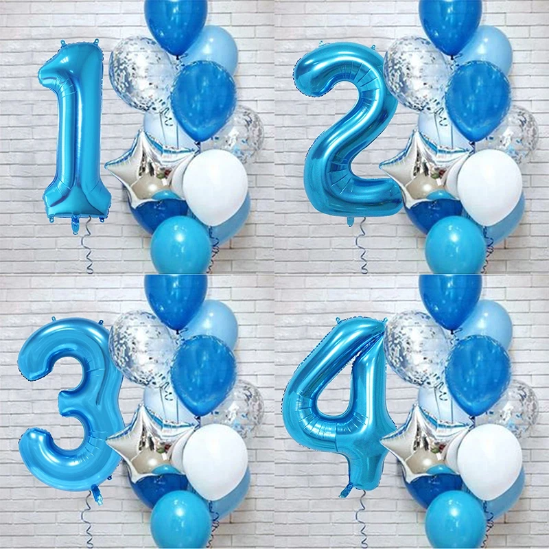 12 Teile/satz Blaue Rose Goldene Zahl Folie Latex Ballons Geburtstag Party Dekoration 0-9st Ein Jahr Geburtstag Dekoration ballon Geschenk