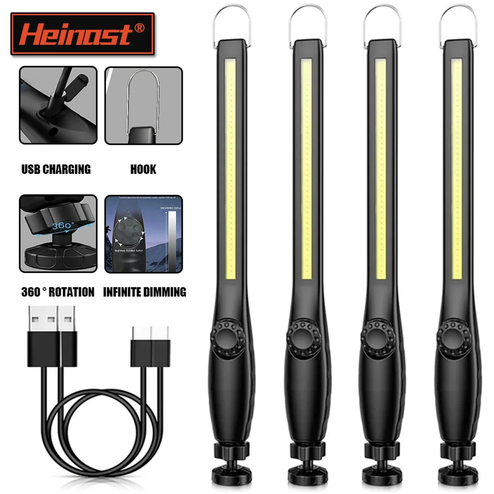 LED Flashlight USB Rechargeable COB LED Magnetic Work Light 3000Mah Camping Torch Lamp