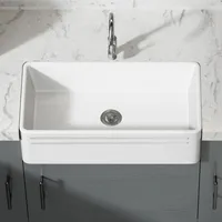 MEJE  Farmhouse Kitchen Sink,,Reversible Single/Double Bowl - White 1